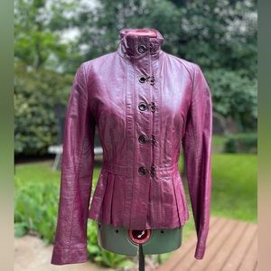 Moto Leather Jacket Small - Metallic Hot Pink John Carlile Peplum Lined